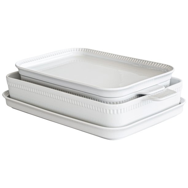 Over and Back 4 Piece White Porcelain Rectangular Baking Set