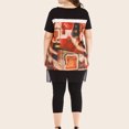 thumbnail image 6 of Edvintorg Plus Size 2 Piece Set Women Casual Short Sleeve Printing Black Cropped Pants Temperament Gentle Suit Holiday Outfits for Women Orange XXXL, 6 of 7