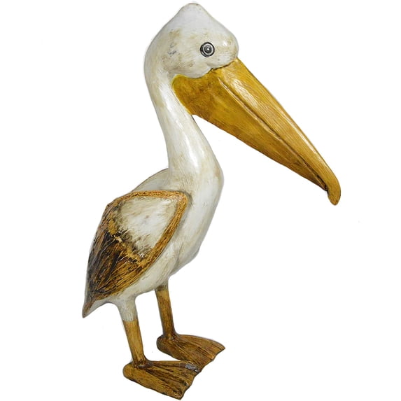 Hand Carved Nautical Wood Pelican Statue Carving Sculpture Art "BIG FOOT"