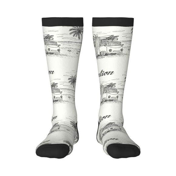 KLL Summer Vacation Scene With Camping Van Print Women's Men's Ankle Socks 1-pack Casual Athletic Socks for Unisex Adult Moisture-Wicking Socks for Daily Wear/Running/Sport