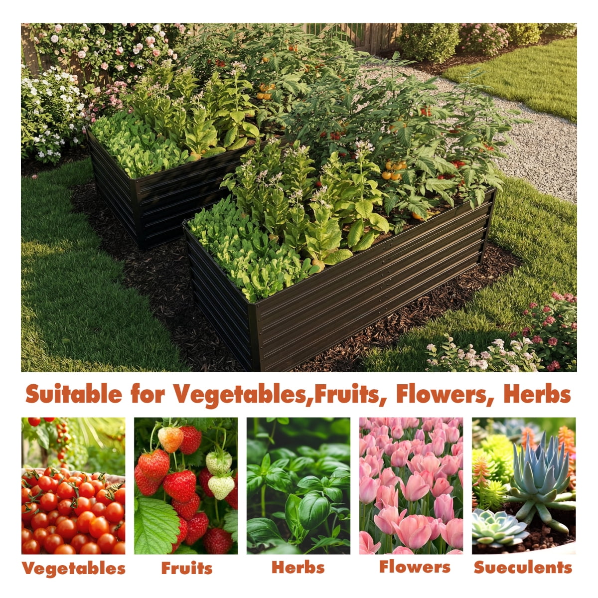 2-Pack 6x3x2 FT Galvanized Metal Raised Garden Beds, Reinforced Rustproof Colored Steel Planter Boxes for Vegetables, Flowers, Herbs and Succulents Outdoor