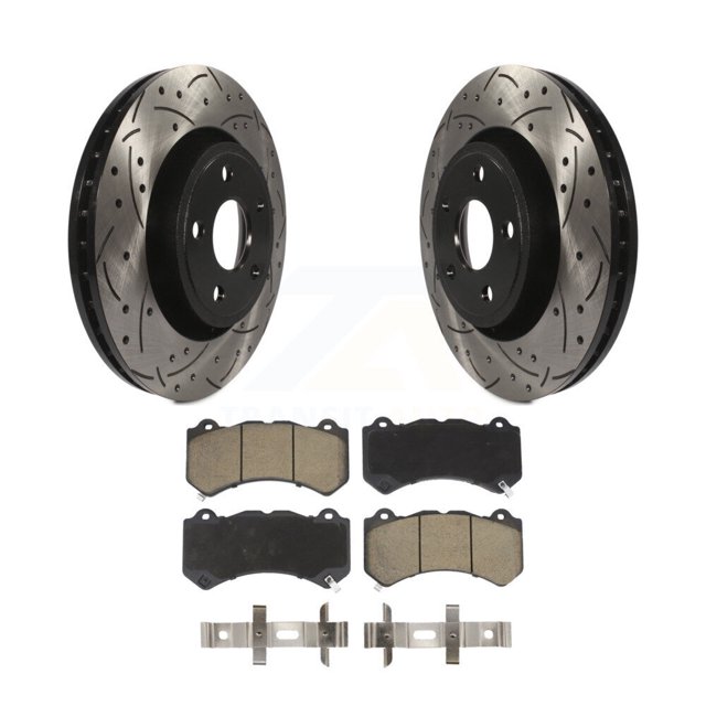 Transit Auto Front Coated Drilled Slotted Disc Brake Rotors and Ceramic Pads Kit for Car 2022-2023 Dodge Durango R T with Brembo Brakes KDC-101004