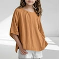 thumbnail image 2 of Razzly Child Girls 3/4 Sleeve Linen Tops Summer 2025 Casual Crewneck Loose Fit Tee Shirts for Kids Spring Seasonal Outfits(Yellow,3-4 Years), 2 of 6
