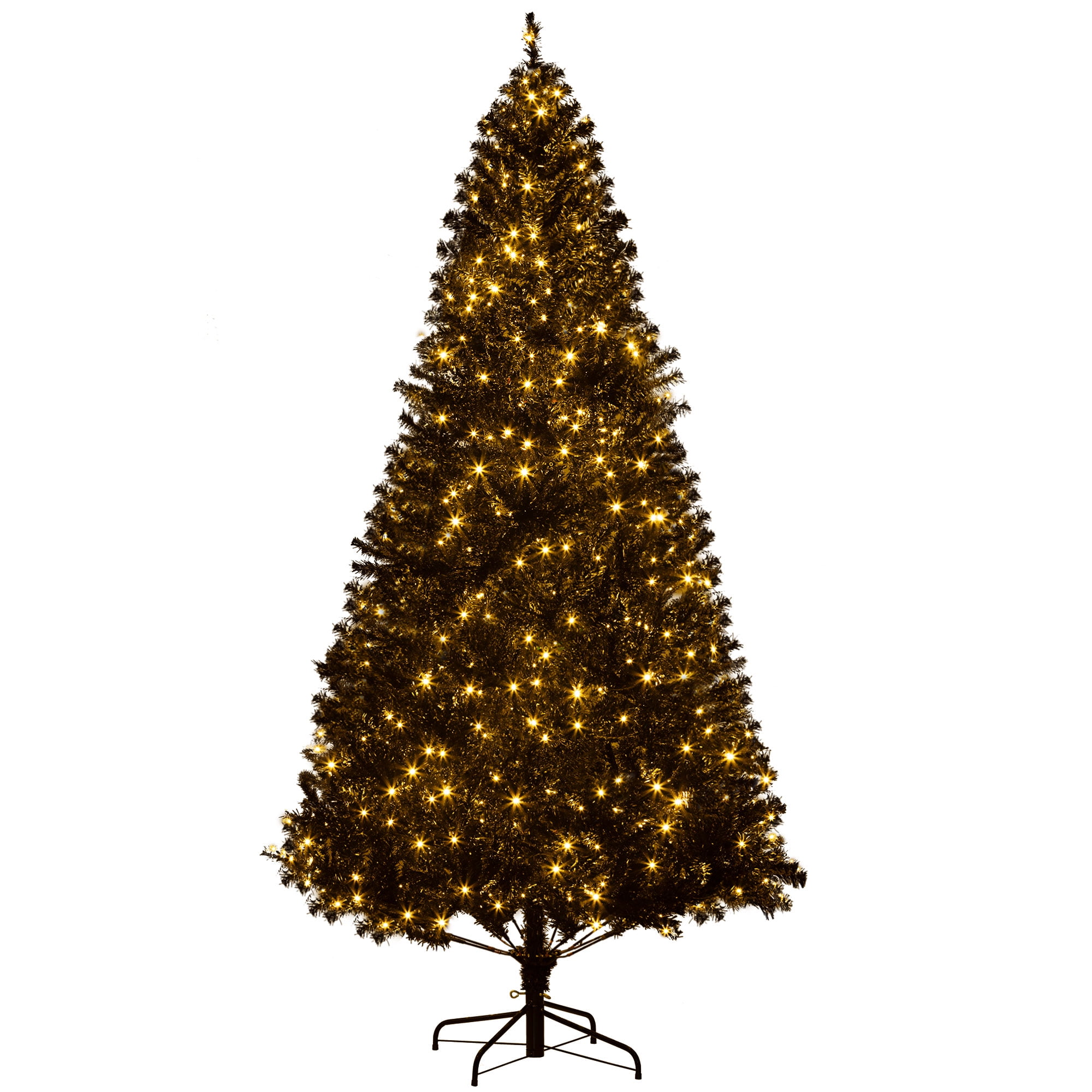 7.5 ft Pre-Lit Artificial Christmas Tree with 500 Warm White LED Lights, 1346 Tips, Black