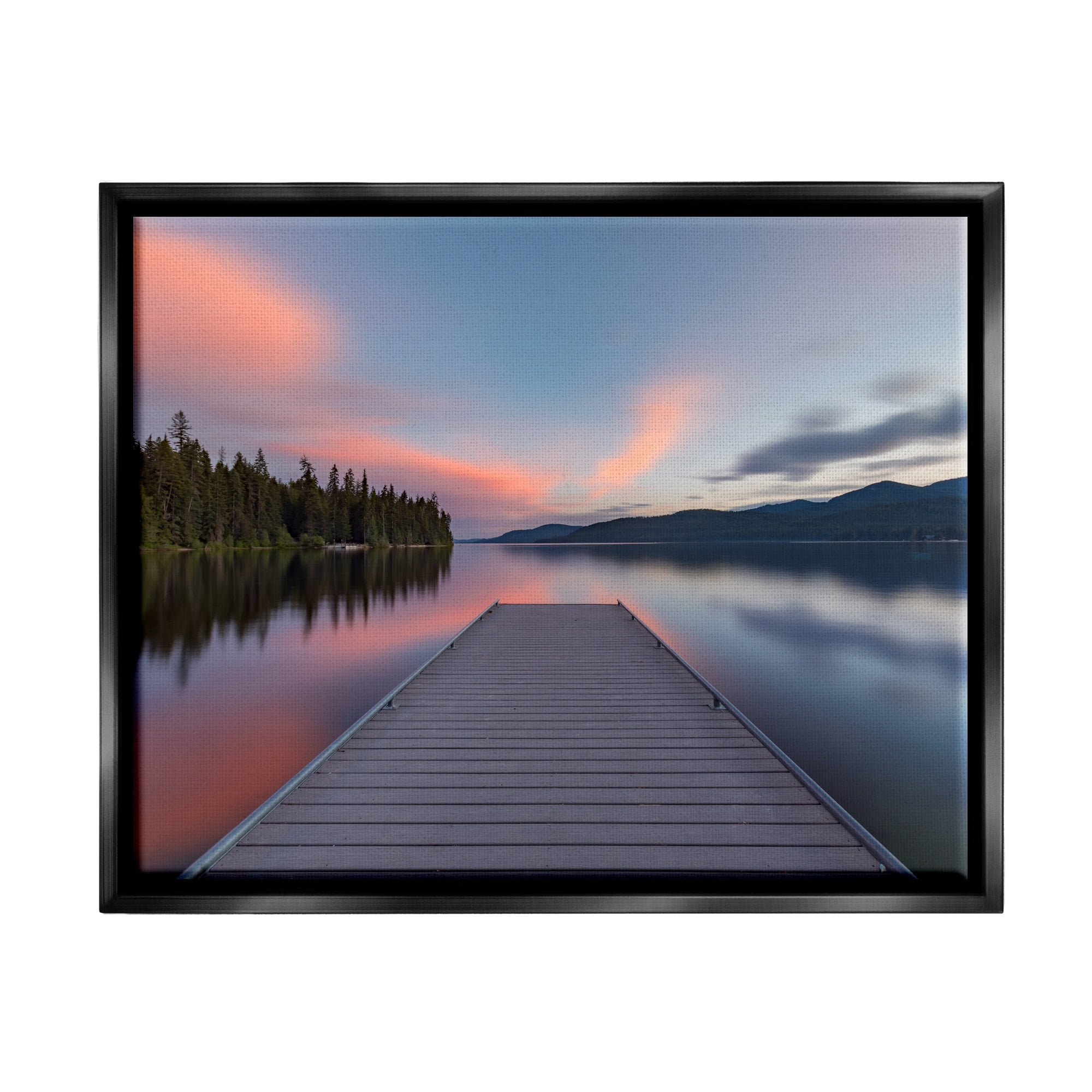 Stupell Industries Serene Lake Dock Quiet Pink Sunrise Reflection Photograph Metallic Gold Floating Framed Canvas Print Wall Art, Design by Jeff Poe Photography