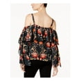thumbnail image 2 of INC Womens Black Cold Shoulder Floral Long Sleeve Square Neck Top Size: S, 2 of 4