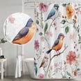 thumbnail image 4 of Orange Blue Birds Shower Curtain Set - 72" x 78" Washable Bathtub Curtain with 12 Hooks, Country Tree Branch Flowers Waterproof Fabric Stall Shower Curtains for Bathroom/Bathtub Décor, 4 of 6