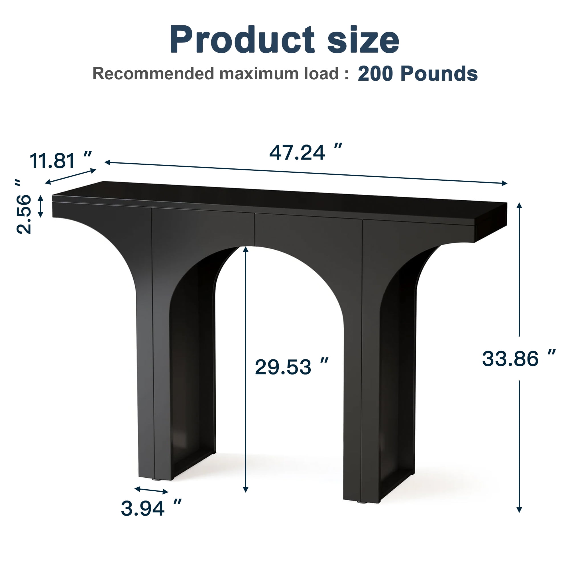 Demi Bonn 47" Console Table, Wooden Entryway Table Sofa Table with Arch Base for Hallway, Bedroom, Living Room, Black