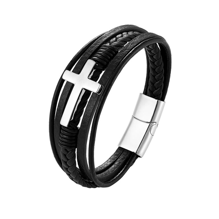 Whigetiy Christian Braided Stainless Steel Cross Bracelet for Men