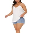 thumbnail image 4 of FAB CURVES Women's Plus Size Cami Eyelet Hollow Jersey V Neck Sleeveless Spaghetti Straps Summer Casual Camisole Tops 4X White, 4 of 6