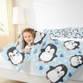 thumbnail image 4 of Manfei Cartoon Animal Lover Queen Comforter Set, Antarctic Penguin Print Bedding Comforter Set, Blue Love Heart Bedding Set, Super Cozy Room Decor, 3-Piece, 4 of 8