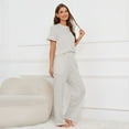 thumbnail image 4 of Defitshape Women's Plus Size Pajama Set Summer Lounge Set 2 Piece Comfy Spring Short Sleeve Shirt Full Length Pants Set Loose Fit Soft Pj Set Fall Sleepwear with Pockets Grey 4X-Large, 4 of 4