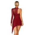 thumbnail image 2 of YEAHDOR Womens One Shoulder Lyrical Dance Dress Lace Mesh Split Ballet Figure Skating Leotard Dress Dancewear Burgundy L, 2 of 7