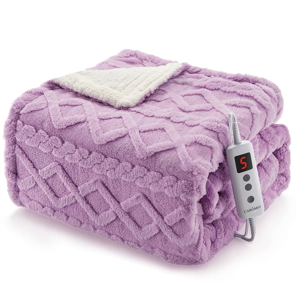 Heated Throw Blanket, Thick Tufted Sherpa Electric Blanket Throw, 10 Heating Levels and 10 Time Settings, Fast Heating Blanket Throw 50"×60", Purple