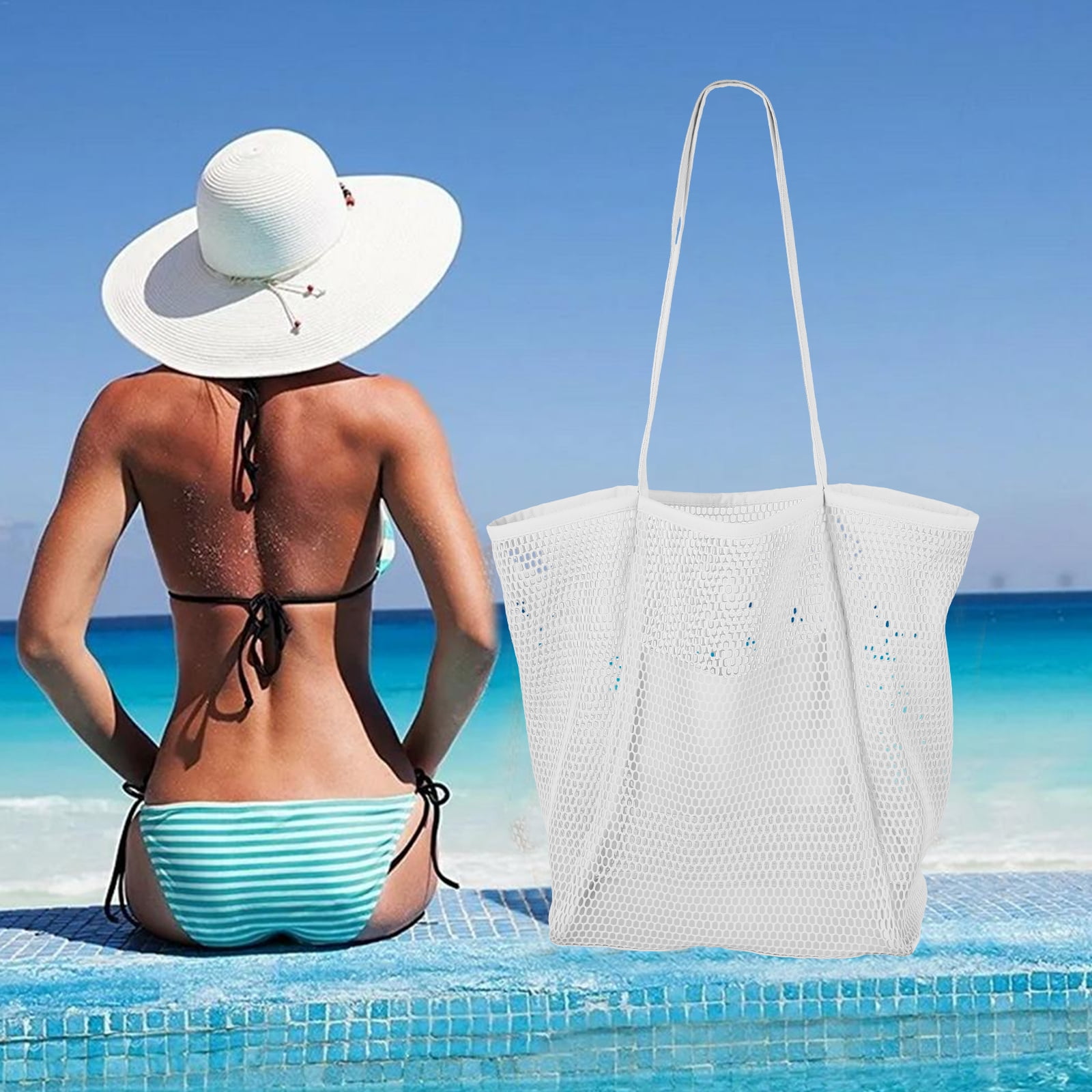 Gusure Large Capacity Mesh Hollow Shopping Totes For Women Reusable  Transparent Fashion Shoulder Beach Bag Casual Travel Handbag