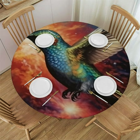 

Qlo0ole Round Tablecloth with Elastic Edges Circular Tablecloth Waterproof Tabletop Wipeable Polyester Table Cloth Durability Table Cover Fitted for Kitchen Outdoor Party Hummingbird Outer Space 54-58
