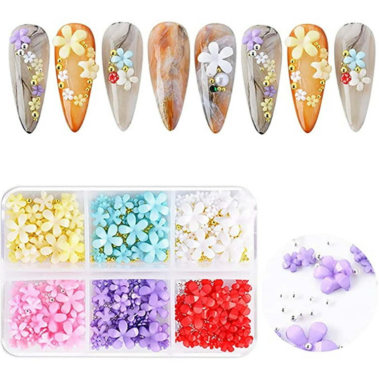 Fruushop Boxed Five Petal Flower Nail Art Jewelry 6 Box Size Mixed Resin Flower Jewelry A