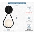 thumbnail image 5 of Kenroy Home Teardrop 12'' 1-Light Wall Sconce with White Glass Globe Shade Transitional Wall Light Fixture for Living Room, Bedroom, Stairway, or Hallway, Black, 5 of 7