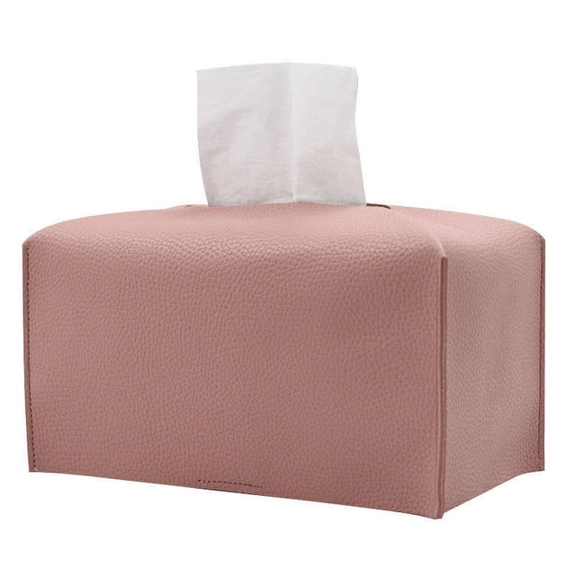 Nvzi Funda para caja de pañuelos, moderna y decorativa caja de papel de piel sintética para el rostro, organizador y dispensador para baño, tocador, mesitas de noche, color rosa (L)