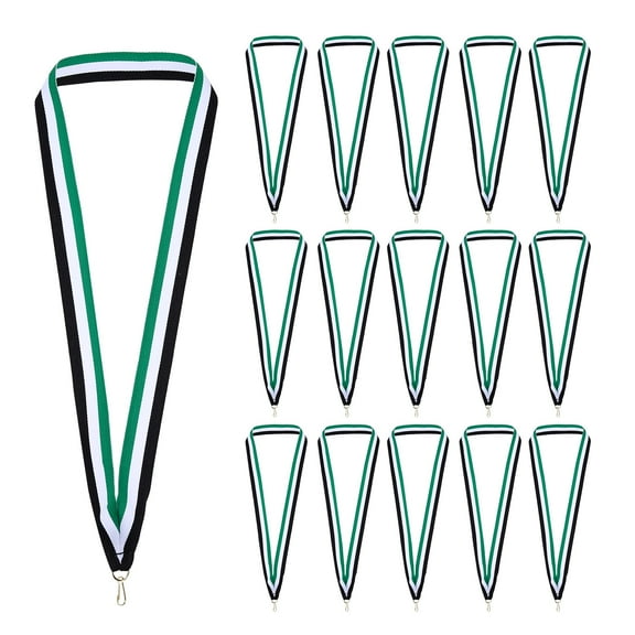 Uxcell Award Neck Ribbons, 25 Pack Polyester Medal Lanyards with Snap Clip for Competitions Achievement Sports Party Black/Green