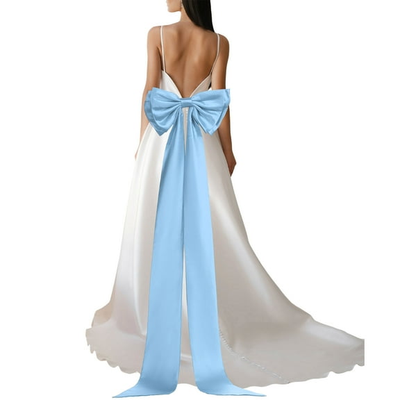 Uxcell Satin Big Bow for Wedding Dresses, Long Detachable Satin Bow Sweep Train for Formal Dress - 59 Inch & Sky Blue