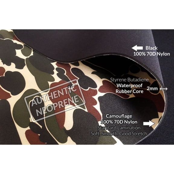 2mm Camouflage Neoprene Fabric, Scuba Wetsuit Material, Fabric For Sewing, Thin Foam Rubber Sheet (Camouflage, 1' x 2')