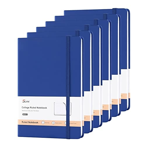 Libreta tapa dura A5, 6 paq. rayas 200 pág. 8.3x5.5 in, Azul marino
