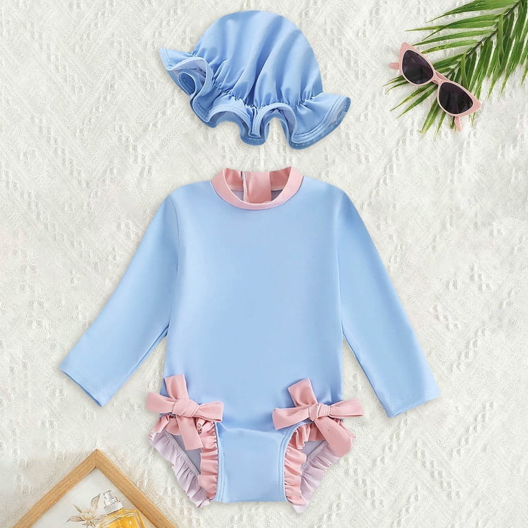 RUTAYY Baby Girl Swimsuit Baby Girls Long Sleeve Swimsuit Romper With Hat  Bathing Suit Beach Rash Guard Pool Brazilian Swimwear Beachwear, 3-6 Months