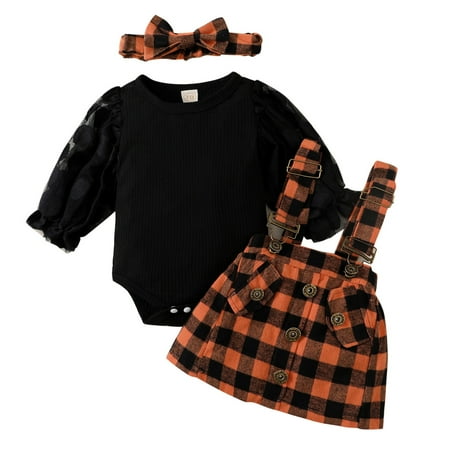 

Baby Womens Clothes Girls Long Sleeve Ribbed Romper Bodysuits Plaid Prints Suspenders Skirt Girl Bundle