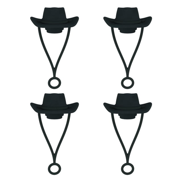 4 piezas de tapas para pajitas con sello hermético, divertidas, para pajitas de 6 a 10 mm, sombrero de vaquera Negro