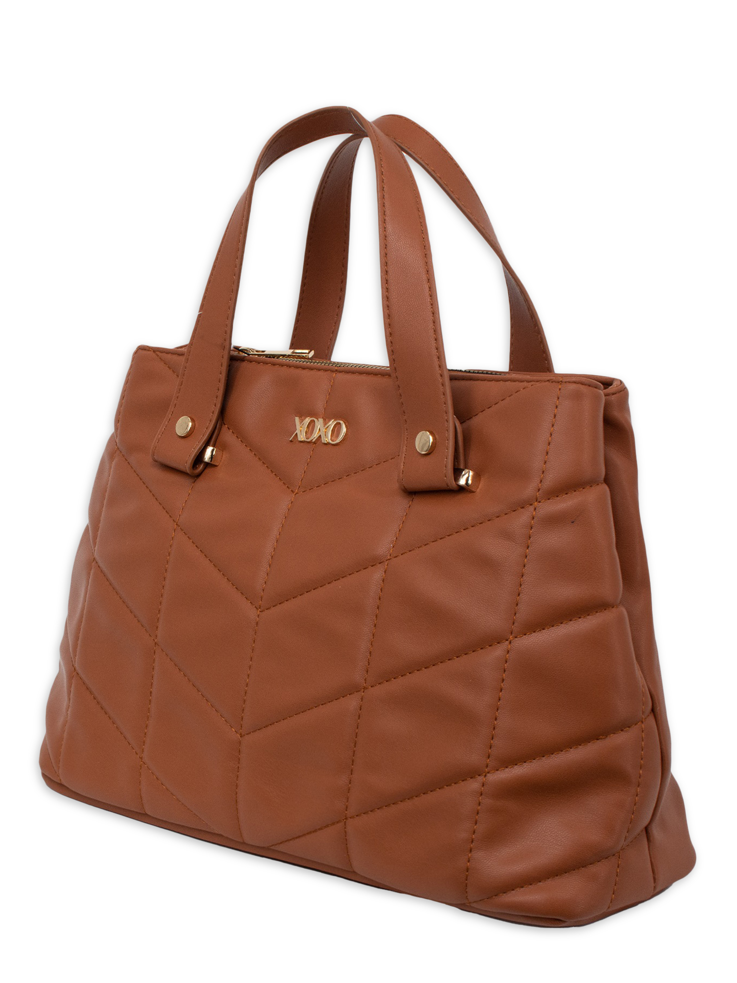 XOXO Women’s Cognac Chevron Vegan Leather Quilt Everyday Satchel Bag  withAdjustable Strap