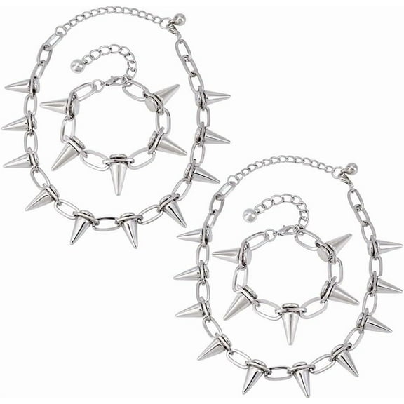 4Pcs/Set Necklace Choker Adjustable Spikes Link Chain Bracelet Rivet Goth Necklaces Punk Necklace Metal Jewelry Set for Hip Hop Streetwear Vintage Rock Rivet Jewelry Gift