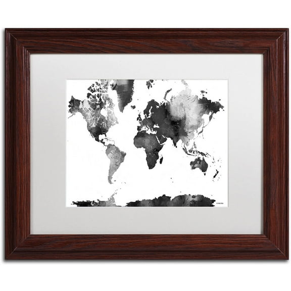 Trademark Fine Art "World Map BG-1" Canvas Art by Marlene Watson, White Matte, Wood Frame