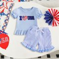 thumbnail image 2 of KPOPLK 6 9 12 18 24Months 3T 4T 5T 6T Toddler Baby Girl Clothes Summer Outfit Patchwork Short Sleeve T Shirt Tops and Stretch Casual Shorts Set(3-4Y,Blue), 2 of 4