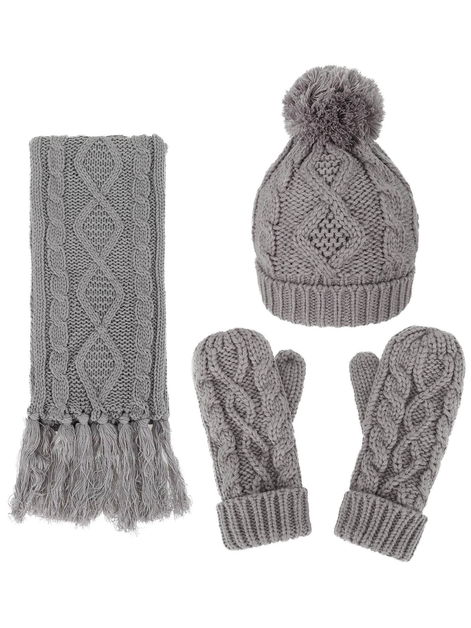 Simplicity 3 in 1 Soft Warm Thick Cable Knitted Beanie Scarf