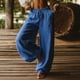 thumbnail image 2 of TaTaai Women High Waist Cotton Linen Wide Leg Pants Solid Color Elastic Drawstring Loose Casual Literary Trousers with Side Pockets Comfy All Season Gift, 2 of 6