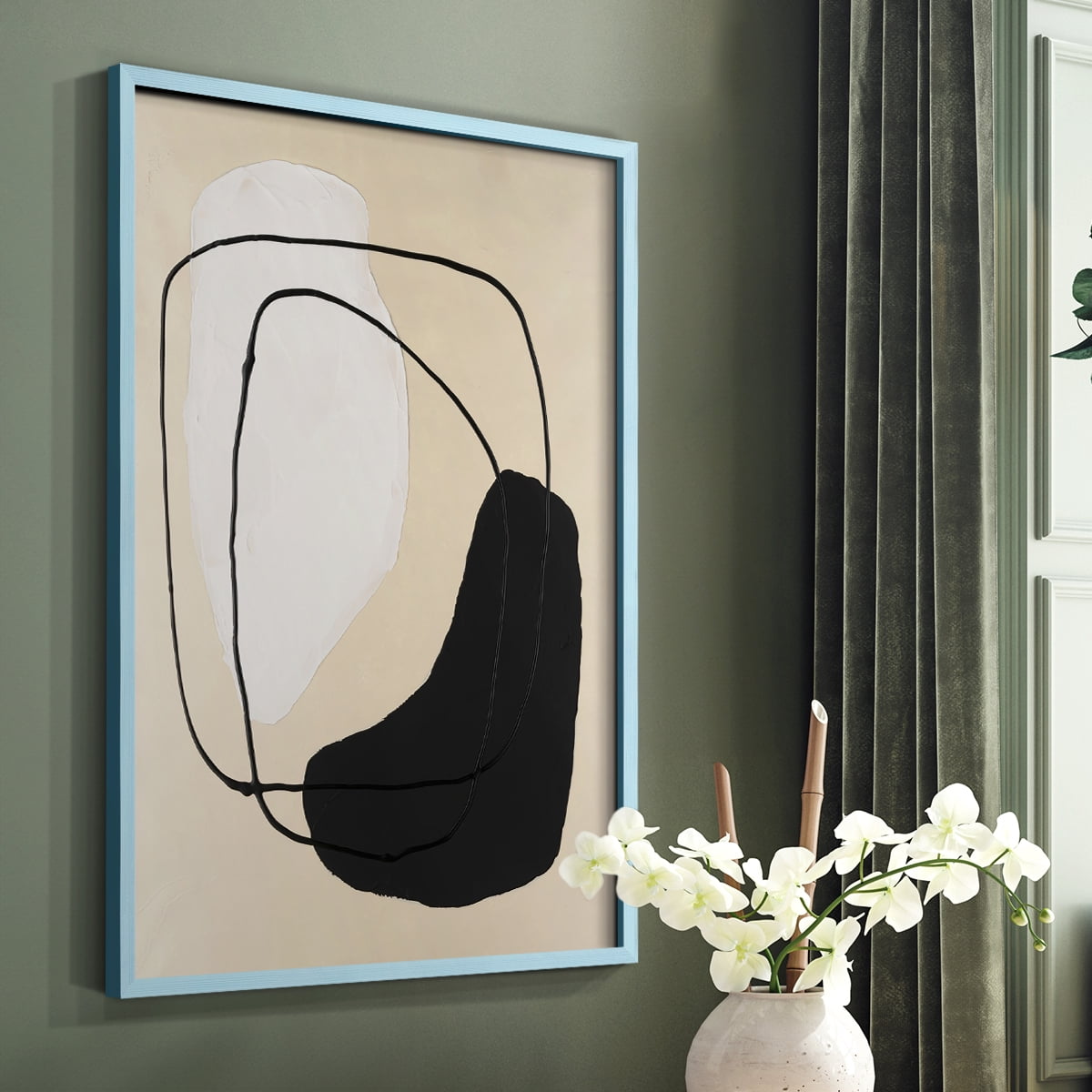 Avant Mod I Framed Print in Blue Solid Wood Framed Print No Nail Hanging