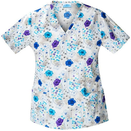Shaped V-Neck Diagonal Stem Print Scrub Top