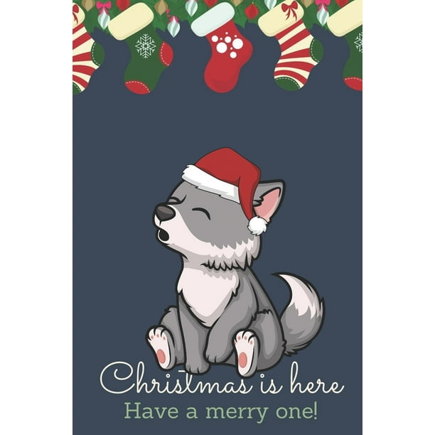 Cute illustration forest wolf cartoon christmas depositphotos lavandaart Christmas Is Here Have A Merry One: Festive Kawaii Chibi Howling Wolf Dog Dressed Up Like Santa