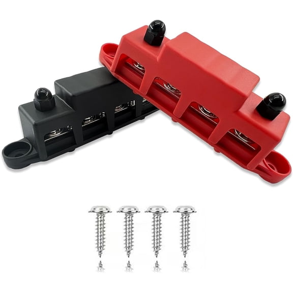 5/16" Universal 4 Post Distribution Panel M8 Marine Bus Bar 250A 12v Terminal Block with Protective Cover (Black and Red)