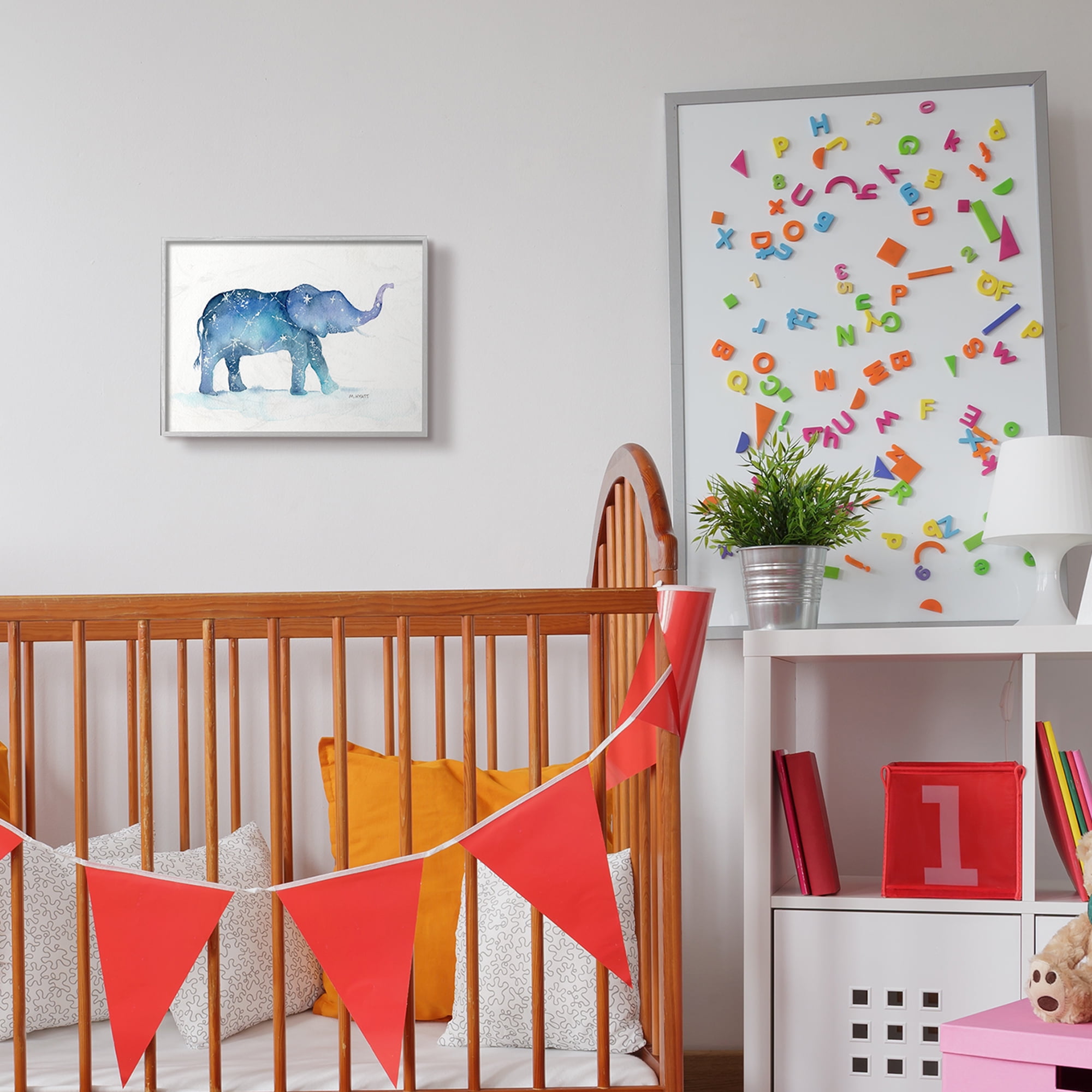 Stupell Industries Elephant March with Abstract Night Sky Constellation Grey Framed, 11 x 14, Design by Melissa Hyatt LLC