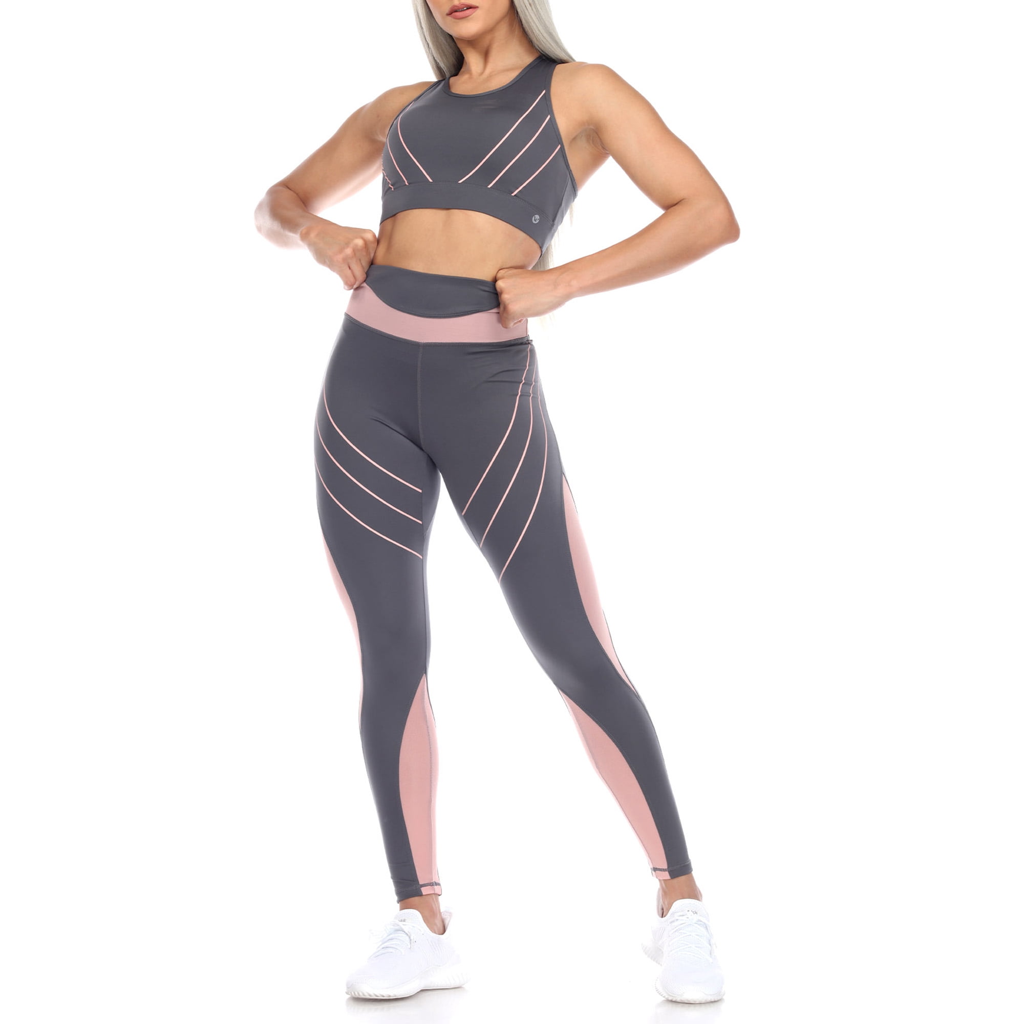 White Mark Women's Cut Out Back Mesh Sports Bra & Leggings Set