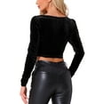 thumbnail image 3 of INSPIRE CHIC Ruched Sleeve for Women's Sweetheart Neck Party Velvet Crop Tops XS Black, 3 of 6