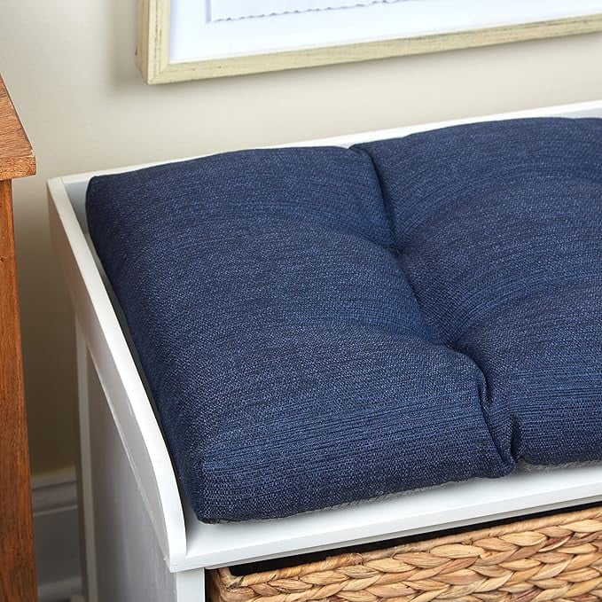 The Gripper Non-Slip Tufted Bench Cushion for Indoor Furniture, Entryway Storage, Bay Window, Corner Nook or Piano Seat, 33 Inches, Indigo