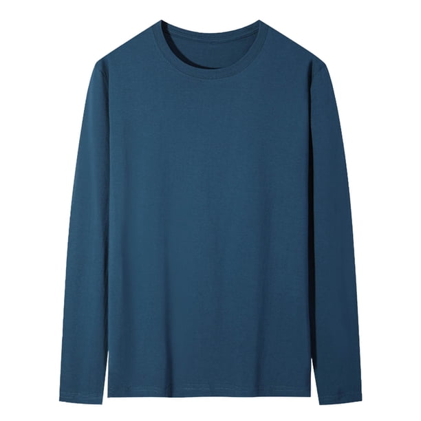 Ropa interior térmica para hombre, camisetas informales de manga larga con cuello redondo y bolsillos de color liso, blusas para hombre