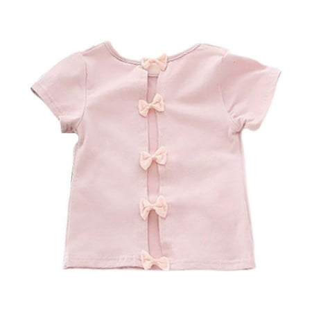 

Toddlers And Baby Girls Fittness T-Shirts Solid Color Crew Neck Short Sleeve Summer Back Bow Casual Going Out Years Streetwear Daily Clothes Elegant Tshirts