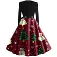 thumbnail image 5 of Christmas Dresses for Women Women's Fashion Round Casual Slim Fit Christmas Print Large Swing Long Sleeve Dress for Holiday Party,Deep Red,2XL, 5 of 5