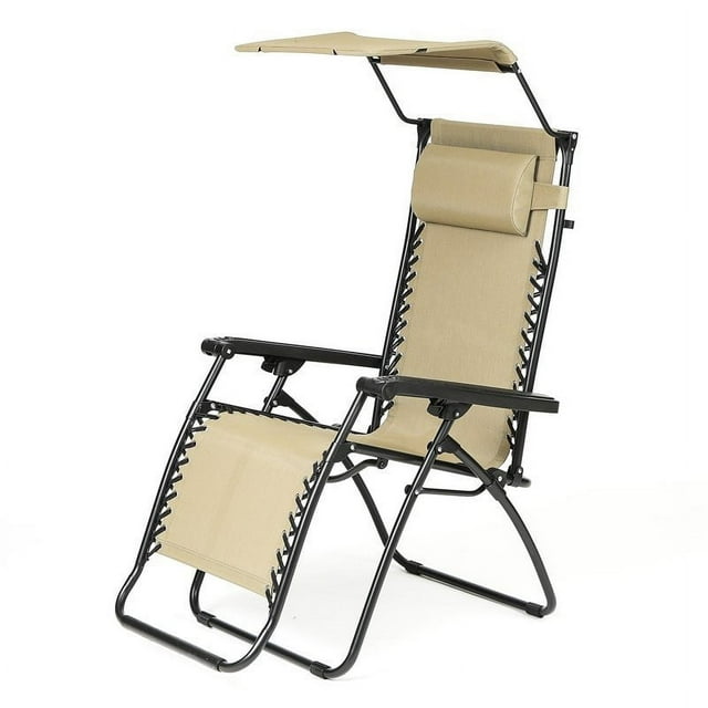 LuxenHome Chaise Longue de Patio en Vinyle Tan Zéro Gravité avec Auvent