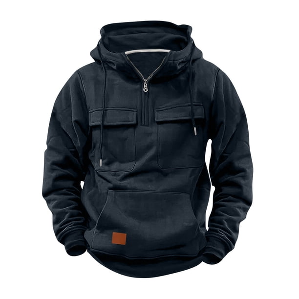 Blusa con capucha de manga larga para hombre, sudadera con cremallera lisa, sudadera con capucha para entrenamiento, sudadera deportiva con múltiples bolsillos para exteriores, chaquetas de invierno,