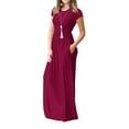 thumbnail image 3 of EIMELI Femmes Robe Décontractée Femmes O Cou Poches Décontractées Robe de Sol Manches Courtes Robe de Soirée en Vrac Vêtements Femmes L Beige, 3 of 7